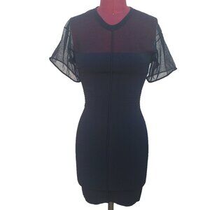 Alexander Wang Dress Black Knit Short Sheer Sleeve Yoke Bodycon Small